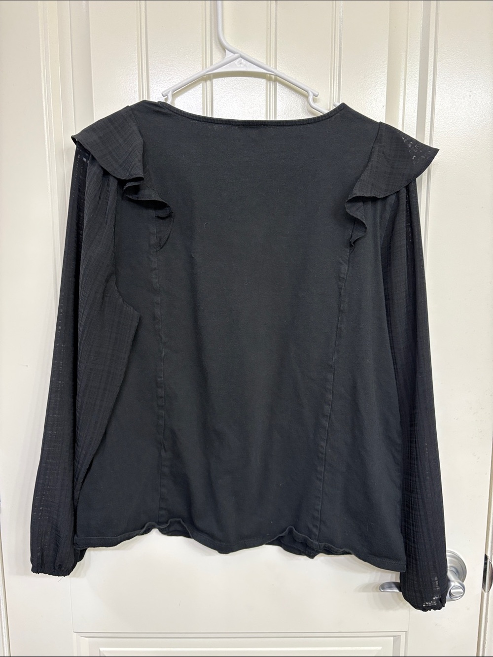 J. Crew Black Ruffle-Trim Long Sleeve Top mixed media - Picture 7 of 8